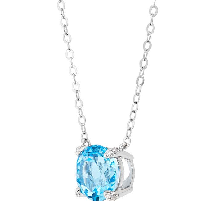 10K White Gold Swiss Blue Topaz- & Diamond-Set Necklace
