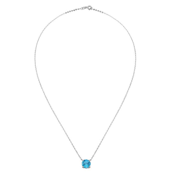 10K White Gold Swiss Blue Topaz- & Diamond-Set Necklace