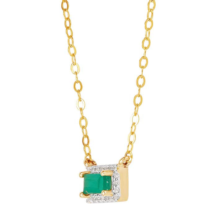 10K Yellow Gold Emerald- & White Sapphire-Set Necklace