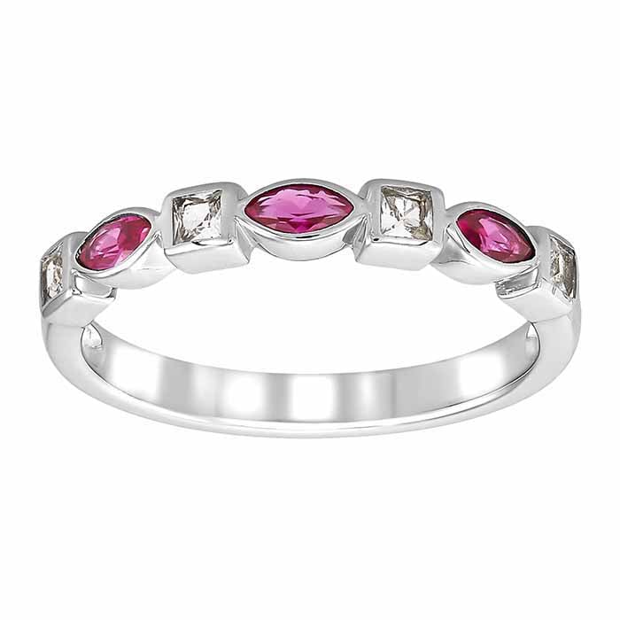 Sterling Silver Lab-Grown Ruby & White Sapphire-Set Ring