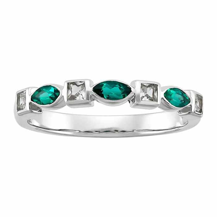 Sterling Silver Lab-Grown Emerald & White Sapphire-Set Ring