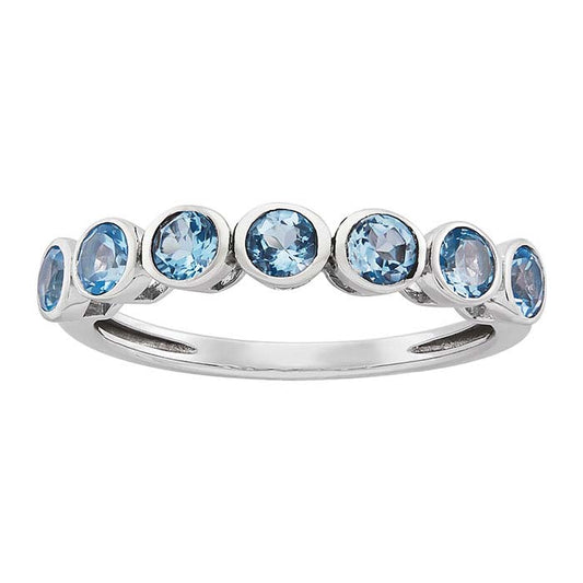 10K Yellow Gold Swiss Blue Topaz-Set Seven Stone Ring