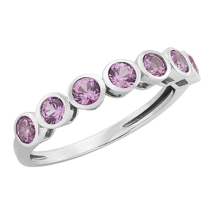 10K White Gold Lab-Grown Pink Sapphire-Set Seven Stone Ring