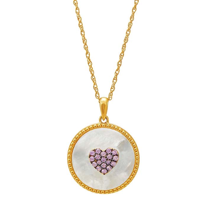 18K Yellow Gold-Plated Sterling Silver Sterling Silver Mother-of-Pearl & Lab-Grown Pink Sapphire Cir