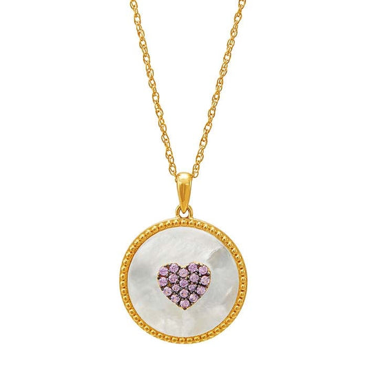 18K Yellow Gold-Plated Sterling Silver Sterling Silver Mother-of-Pearl & Lab-Grown Pink Sapphire Cir