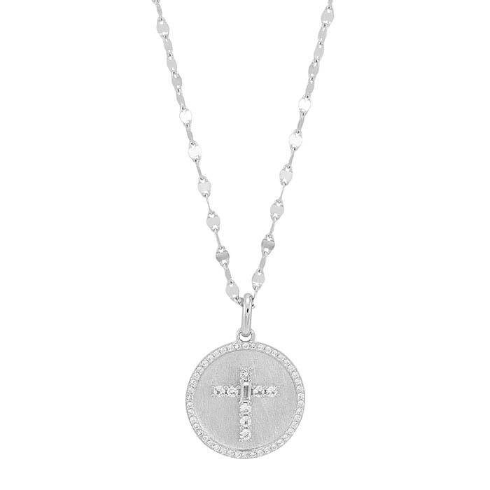 Sterling Silver Lab Grown White Sapphire-Set Cross Necklace