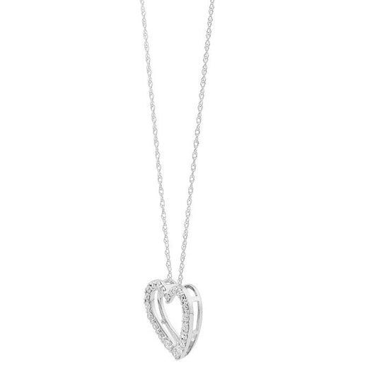 10K White Gold Lab-Grown Diamond-Set Heart Necklace