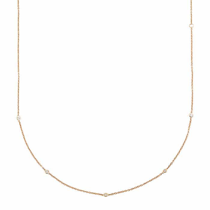 שרשרת חמש תחנות מזהב צהוב 14 קראט עם יהלומים