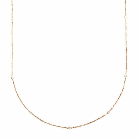 14K Gult Guld Halsband med Diamantsatta Fem Stationer