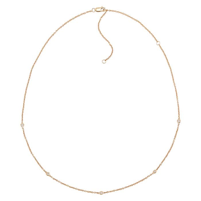 שרשרת חמש תחנות מזהב צהוב 14 קראט עם יהלומים