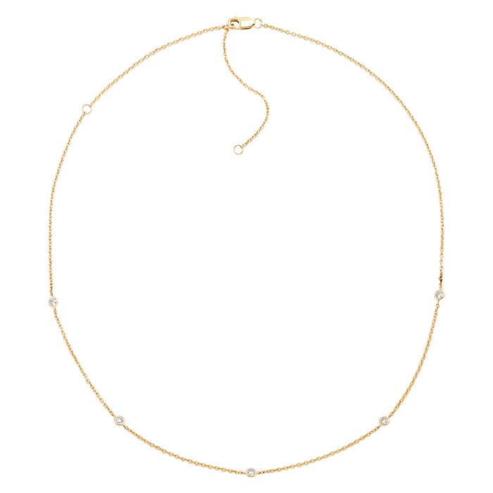 14K 黄K金镶钻五站项链