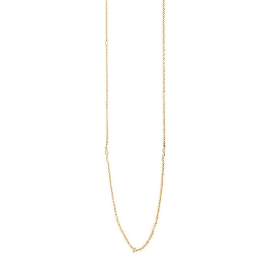 14K Gult Guld Halsband med Diamantsatta Fem Stationer