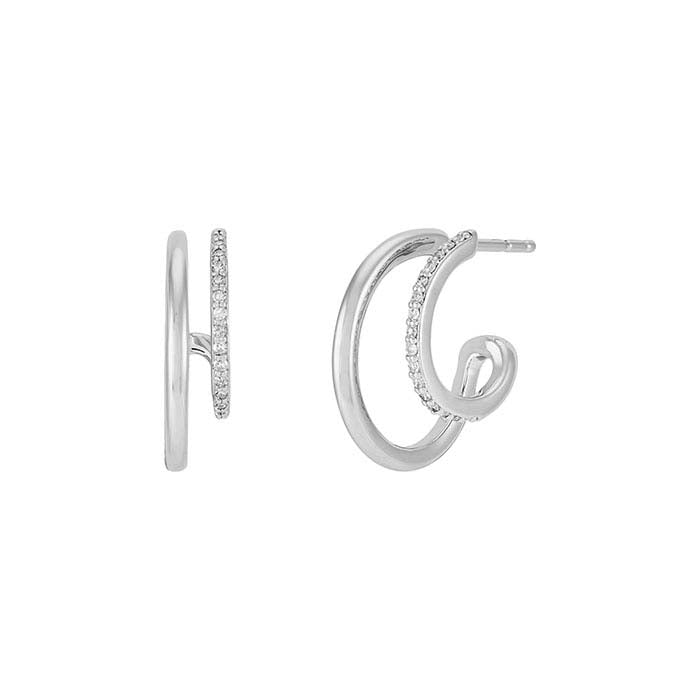 Sterling Silver Diamond-Set Double Hoop Earrings