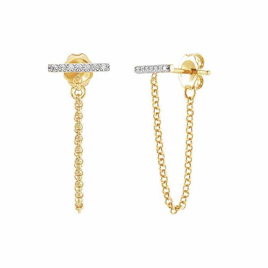 Sterling Silver Yellow Gold Plated Post Earrings with CZ-Set Drop