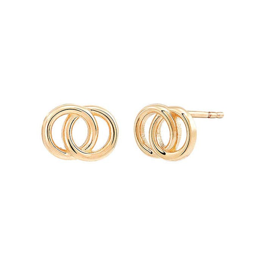 14K Yellow Gold Intertwined Circle Post Earrings