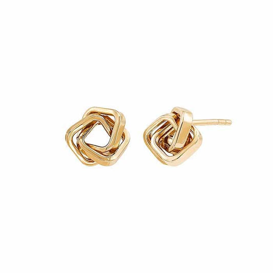 14K Yellow Gold Intertwined Square Post Earrings