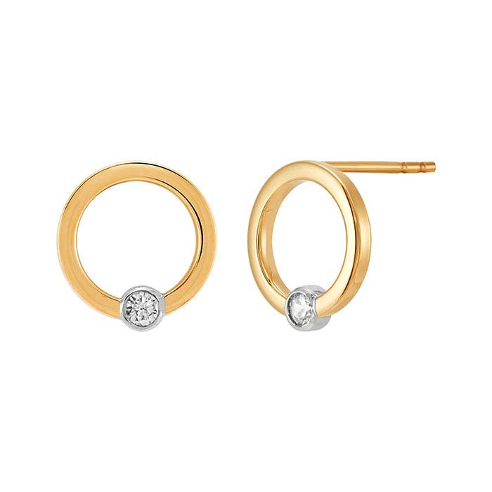 14K Yellow Gold CZ-Set Circle Post Earrings