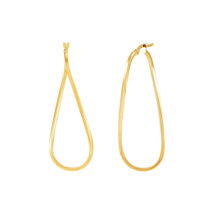 أقراط حلقية بيضاوية ملتوية من الذهب الأصفر عيار 14 قيراط