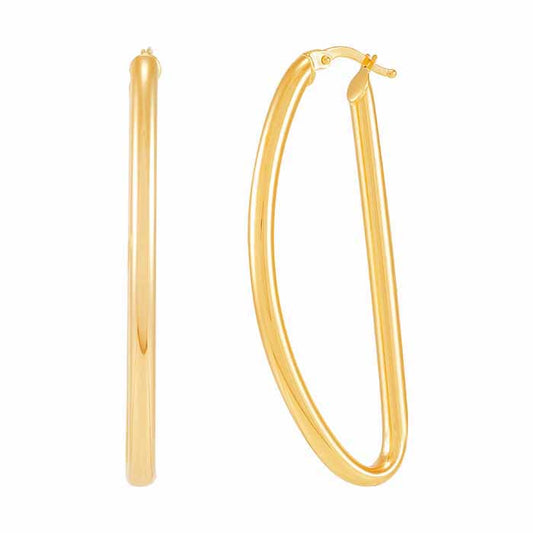 14K Yellow Gold D-Shaped Tube Hoop Earrings