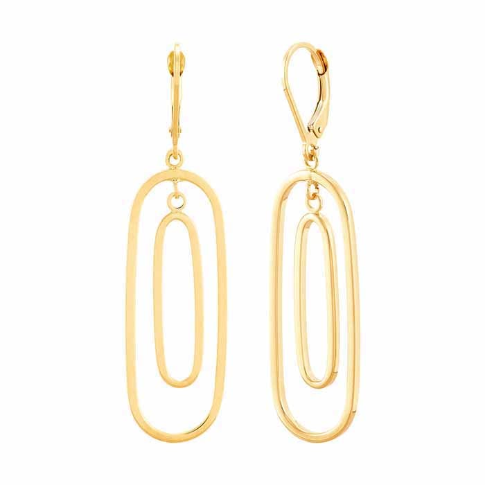 14K Yellow Gold Double Graduated Oval Drop Earrings