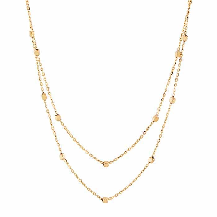 14K Yellow Gold Double Layer Bead Station Necklace