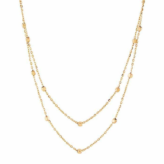 14K Yellow Gold Double Layer Bead Station Necklace