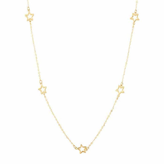 14K Yellow Gold Open Stars Station Necklace