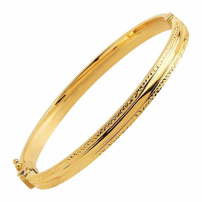 Bracciale rigido in oro giallo 14K con finitura diamantata