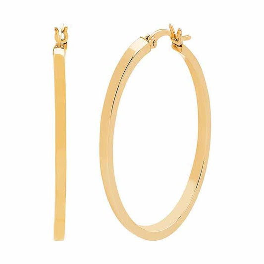 14K Yellow Gold Square Tube Hoop Earrings