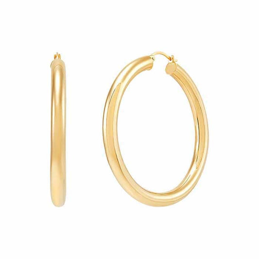 14K Yellow Gold Tube Hoop Earrings