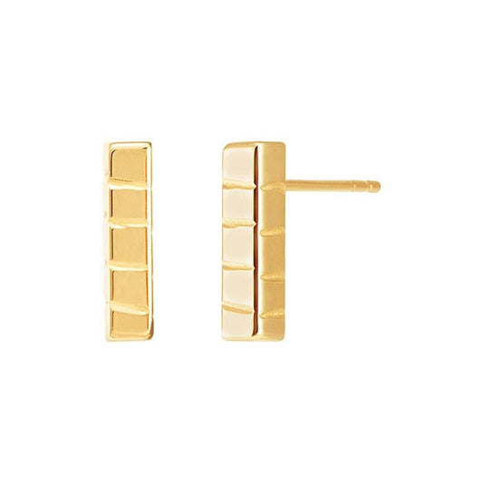 14K Yellow Gold Brick Bar Post Earrings