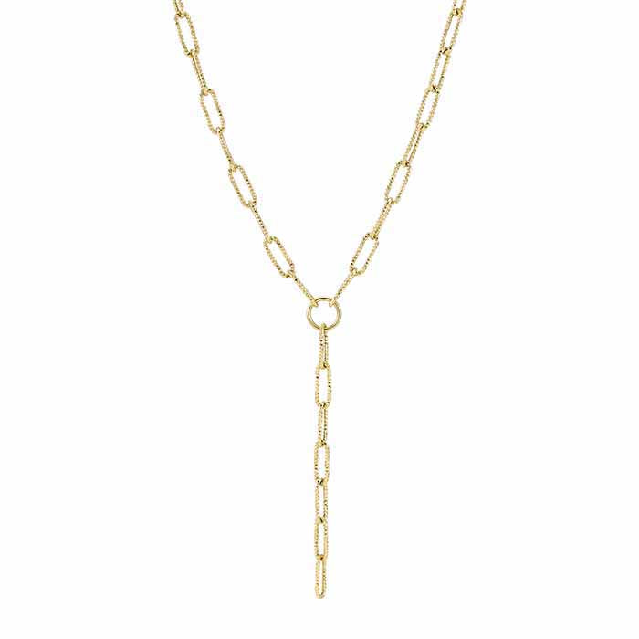14K Geelgouden 5,5mm Paperclip Ketting Lariat Halsketting