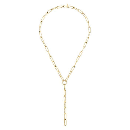 عقد لاريت بسلسلة مشبك ورق 5.5 مم من الذهب الأصفر عيار 14 قيراط