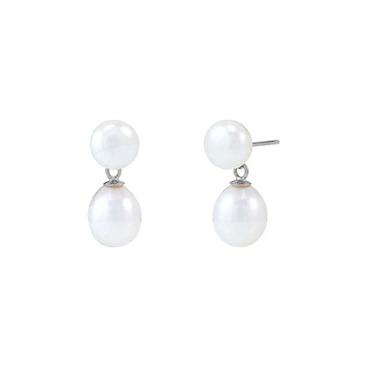14K Witgouden Dubbele Zoetwater Parelzet Oorknopjes