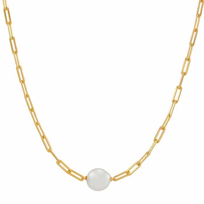 14K Gold-Plated Sterling Silver Coin Freshwater Pearl Necklace