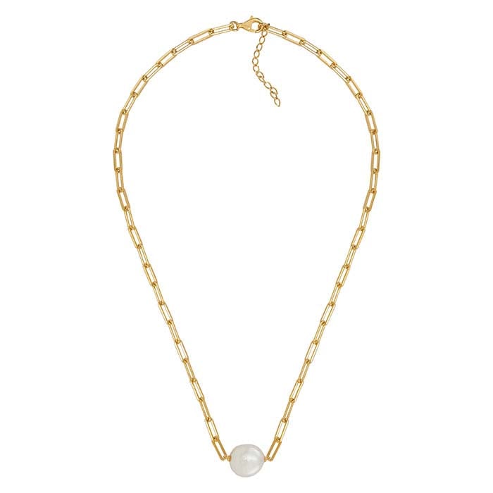 14K Gold-Plated Sterling Silver Coin Freshwater Pearl Necklace