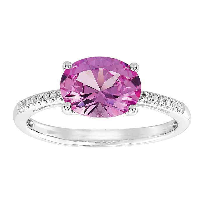 10K White Gold Lab-Grown Pink Sapphire- & Diamond-Set Ring