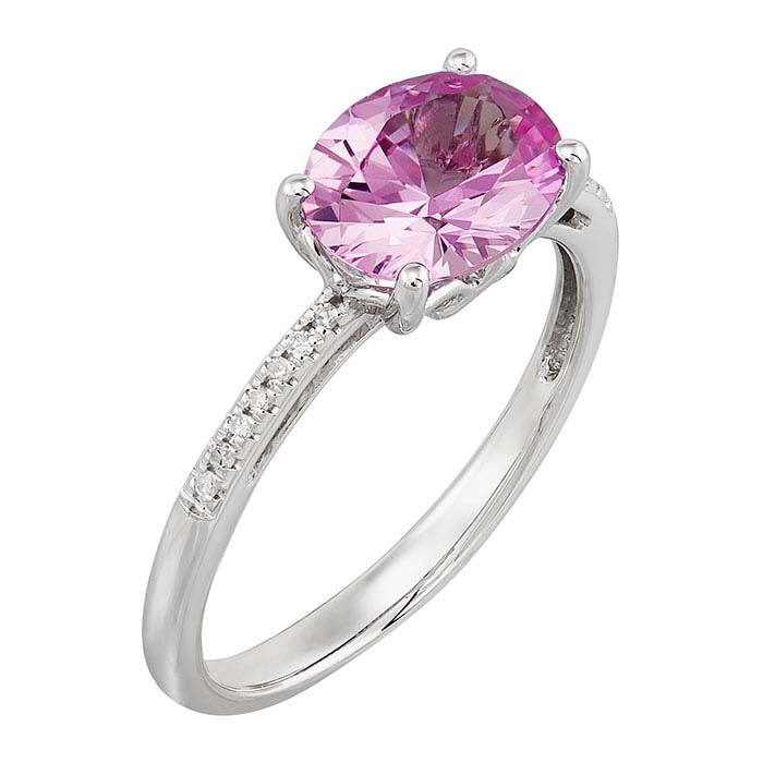 10K White Gold Lab-Grown Pink Sapphire- & Diamond-Set Ring