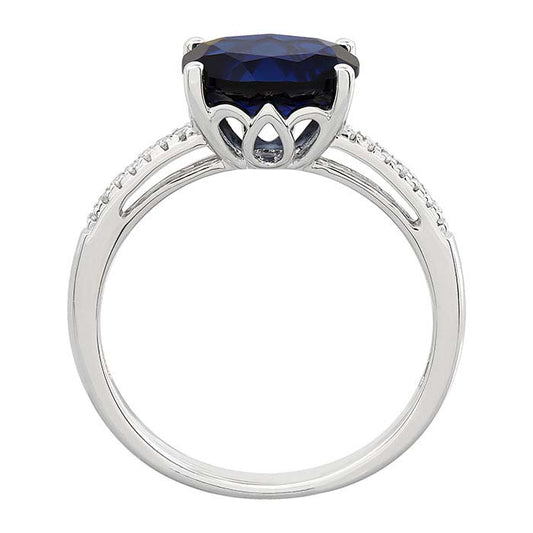10K White Gold Lab-Grown Sapphire- & Diamond-Set Ring