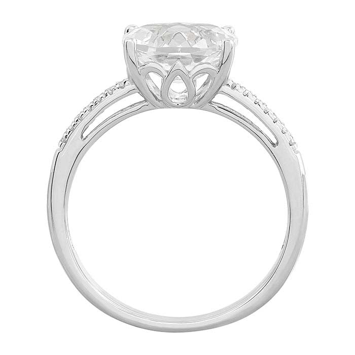 10K White Gold Lab-Grown White Sapphire- & Diamond-Set Ring