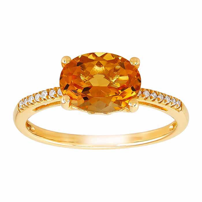 10K Yellow Gold Citrine- & Diamond-Set Ring