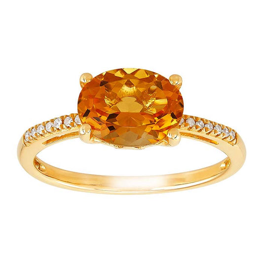 10K Yellow Gold Citrine- & Diamond-Set Ring