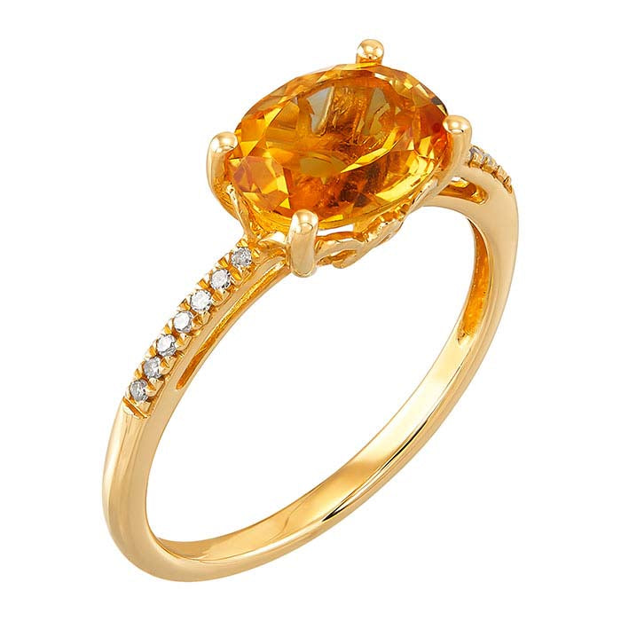 10K Yellow Gold Citrine- & Diamond-Set Ring