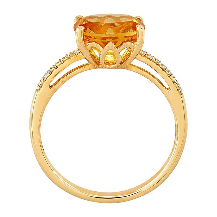 10K Yellow Gold Citrine- & Diamond-Set Ring