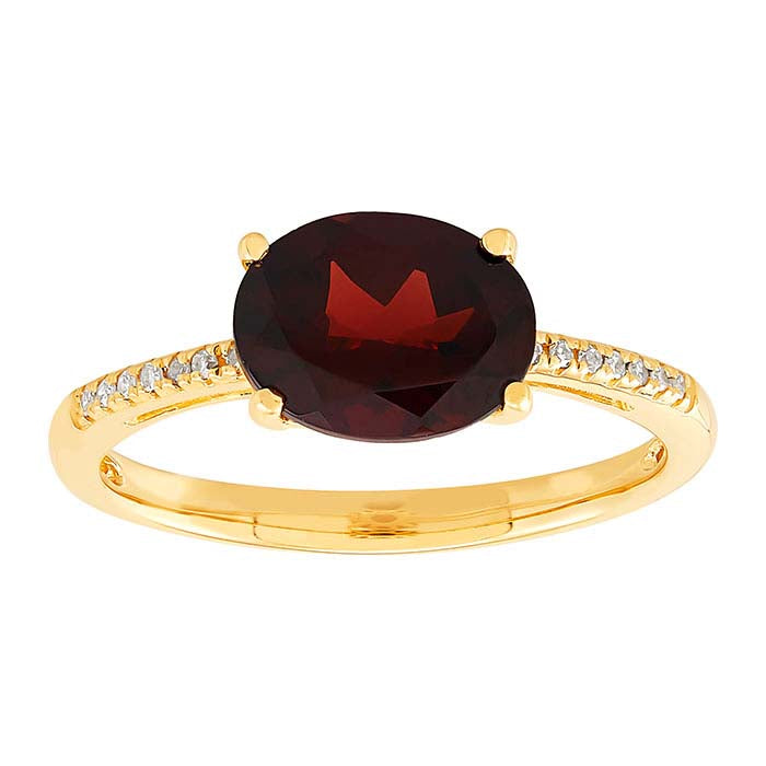 10K Yellow Gold Garnet- & Diamond-Set Ring