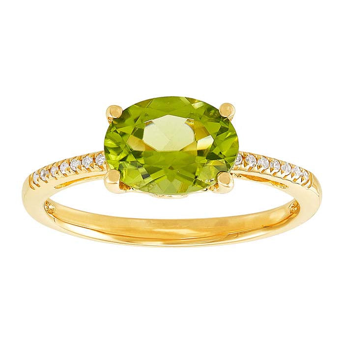 10K Yellow Gold Peridot- & Diamond-Set Ring