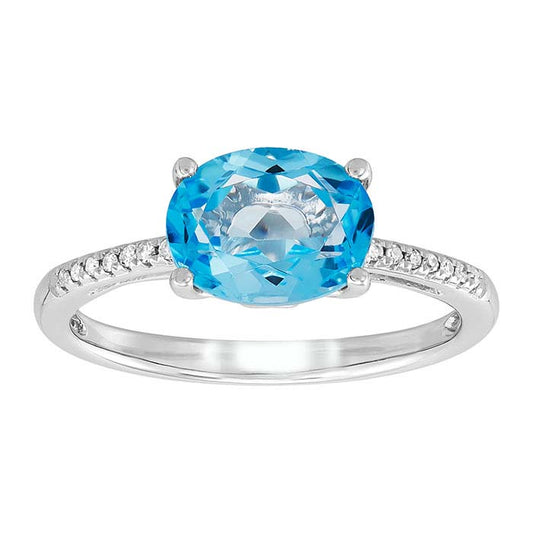 10K White Gold Swiss Blue Topaz- & Diamond-Set Ring