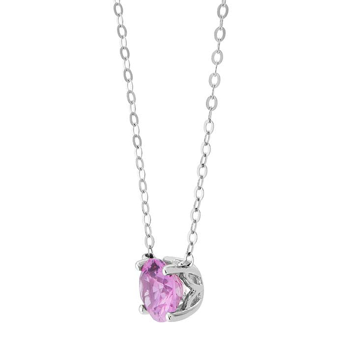 10K White Gold Lab-Grown Pink Sapphire-Set Necklace