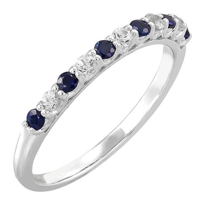 10K hvidguld ring med blå og hvide safirer sat