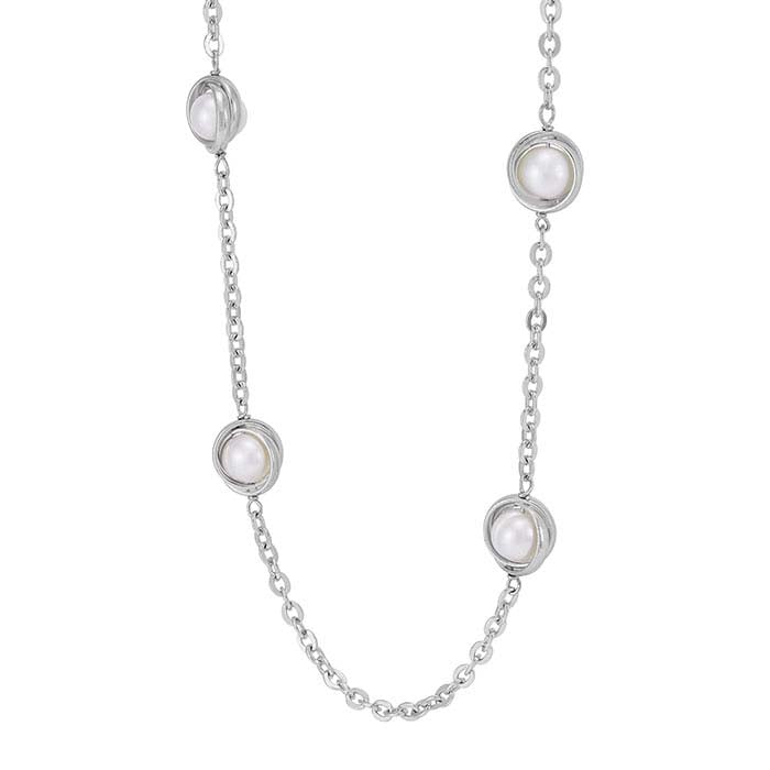 Sterling Silver Freshwater Pearl Knotted Station Necklace